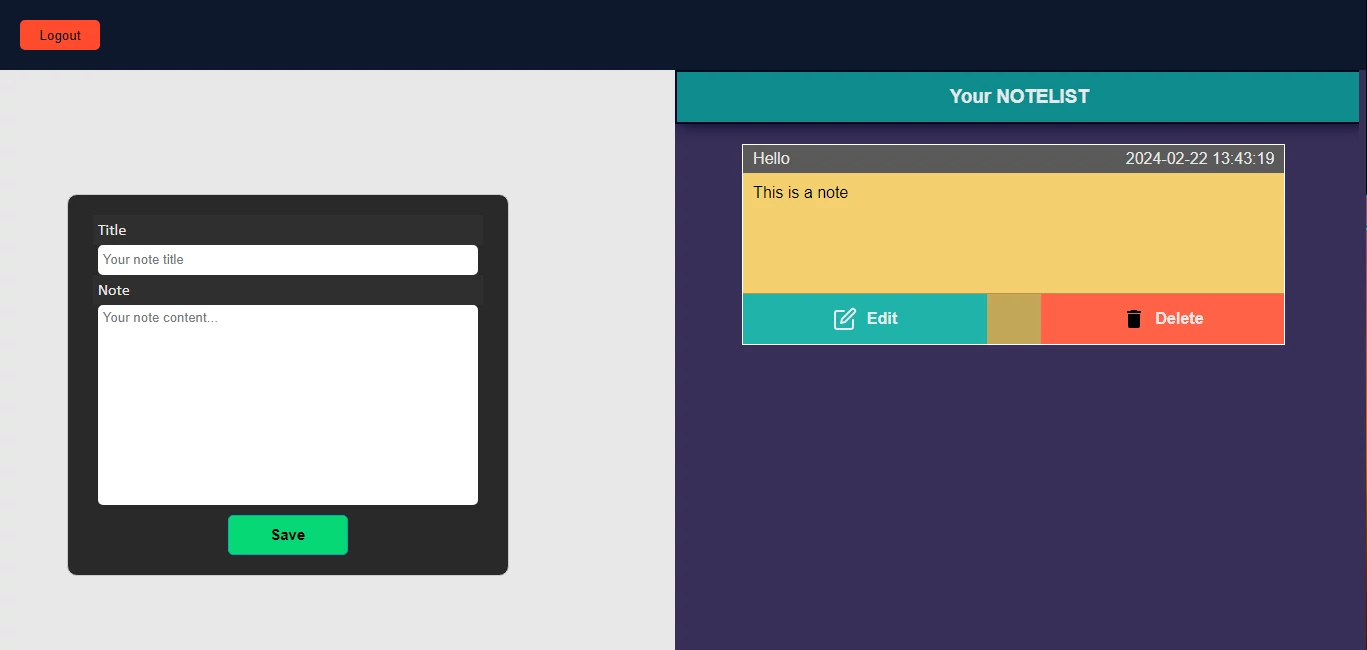 Screenshot of Notes App v1